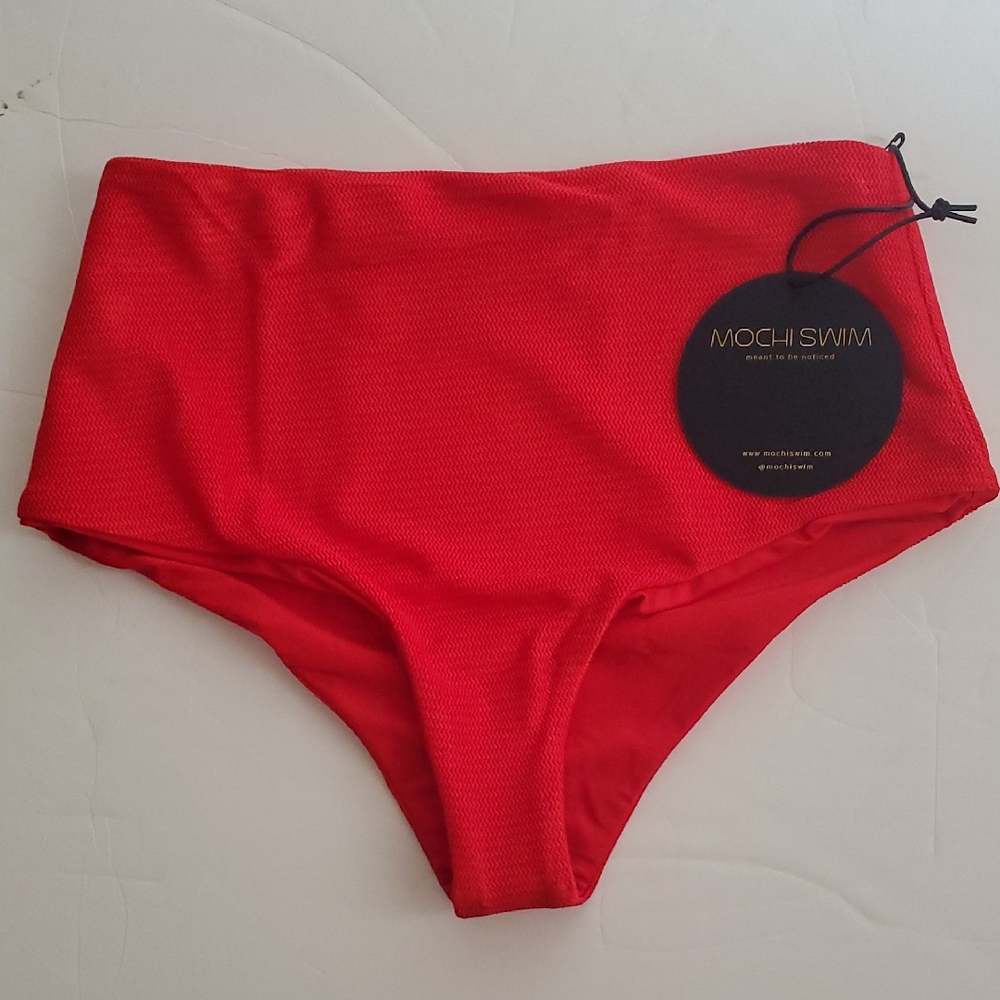 Red High-Waisted Bikini Bottom . Mochi Swim
